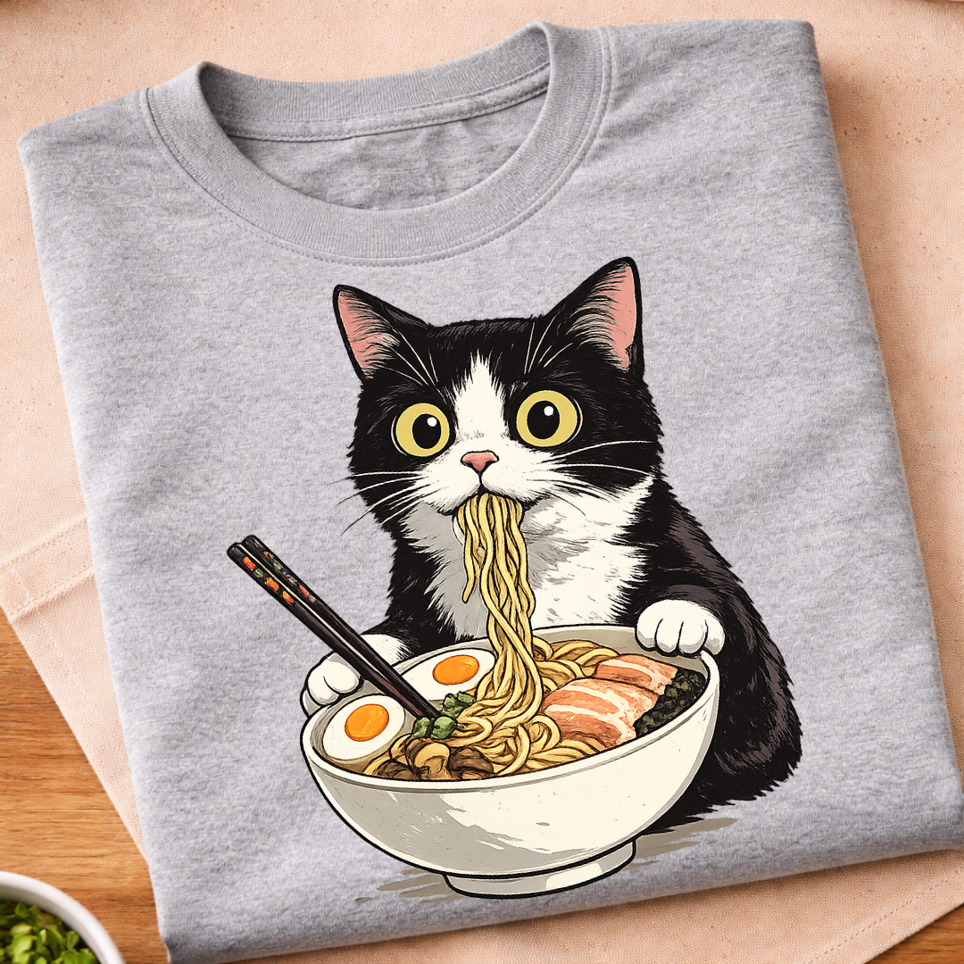 Cat Eating Ramen T-Shirt
