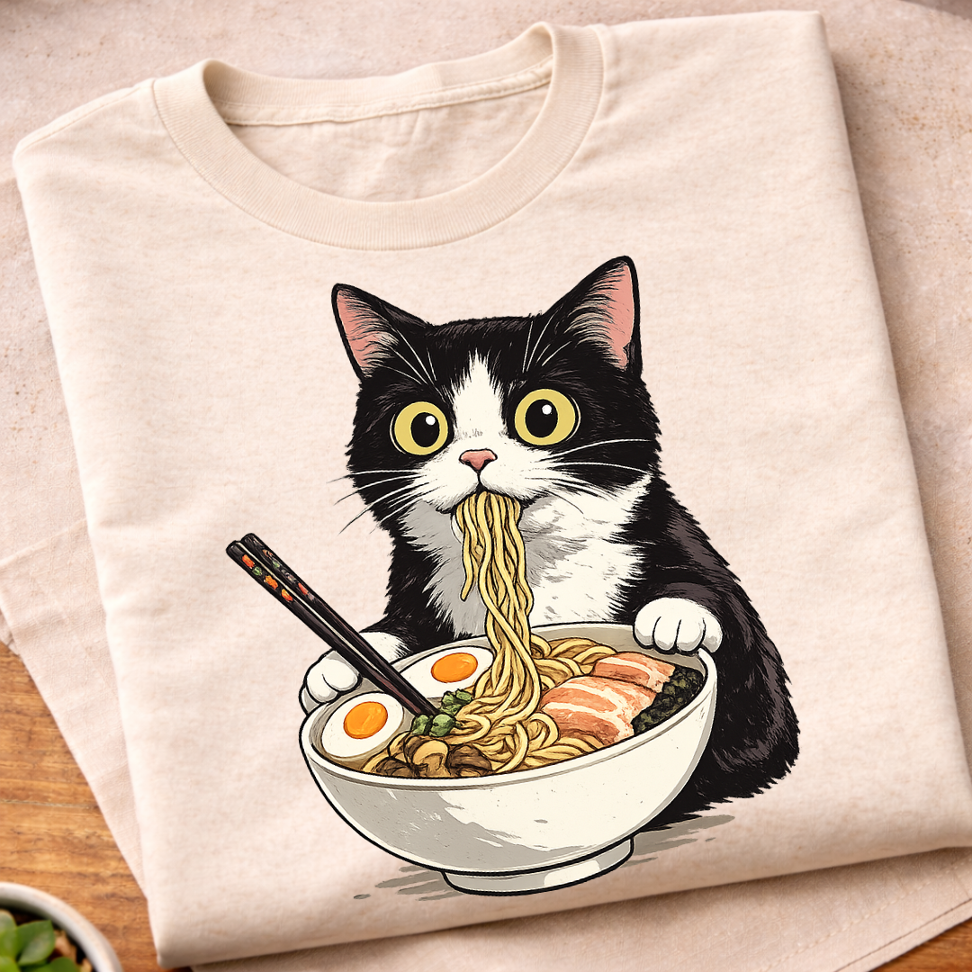 Cat Eating Ramen T-Shirt