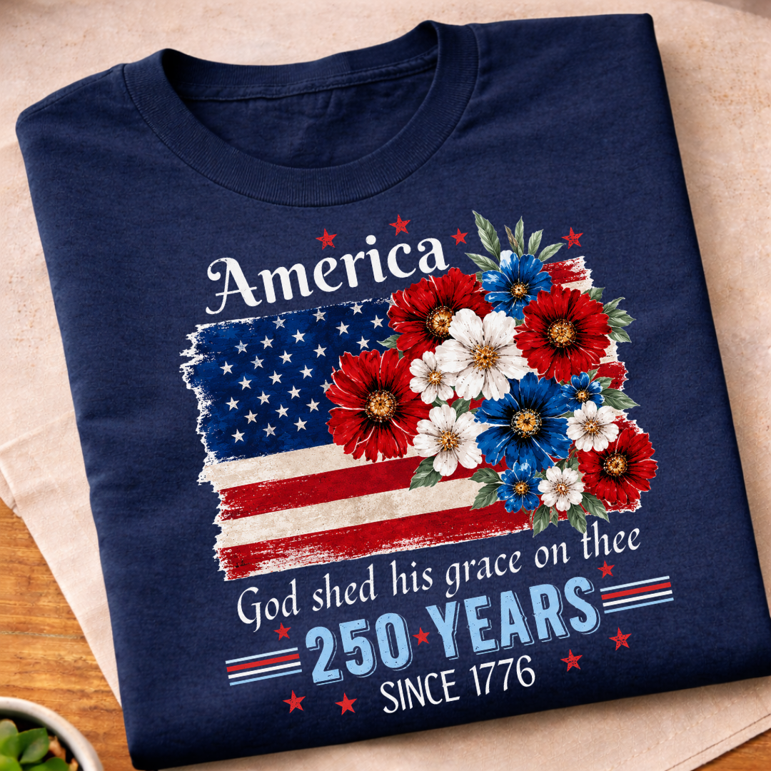America Floral USA Flag 250 Years T-Shirt