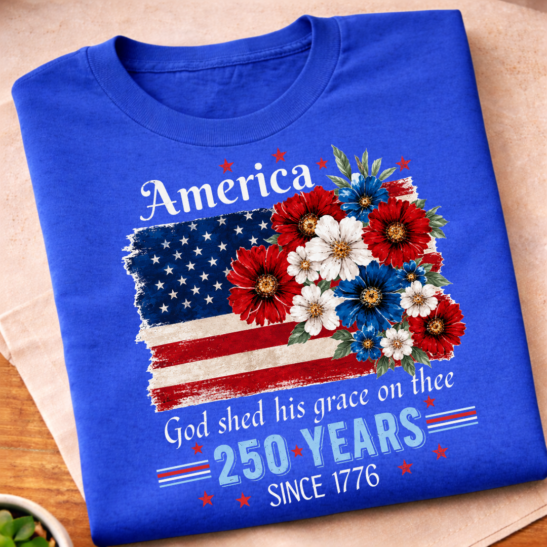 America Floral USA Flag 250 Years T-Shirt