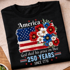 America Floral USA Flag 250 Years T-Shirt