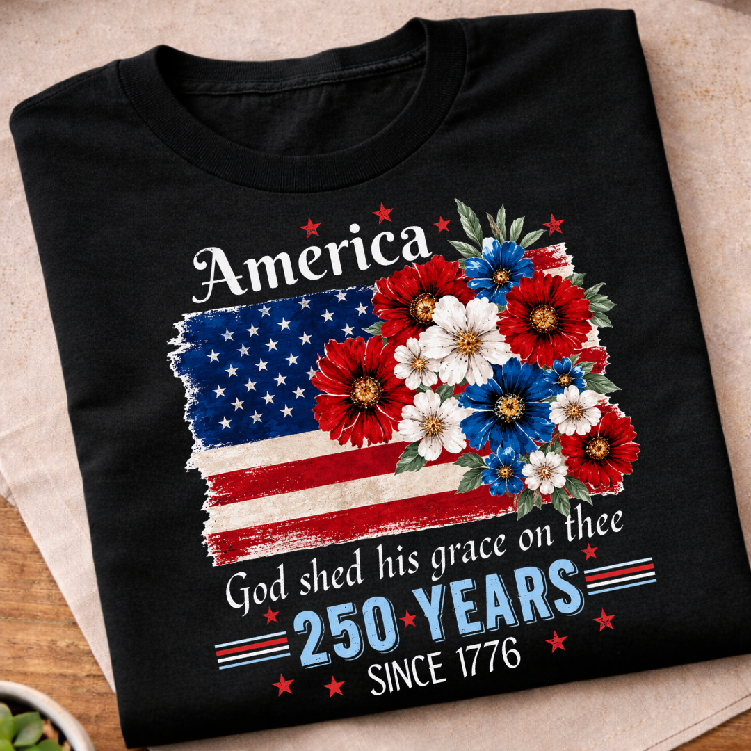 America Floral USA Flag 250 Years T-Shirt
