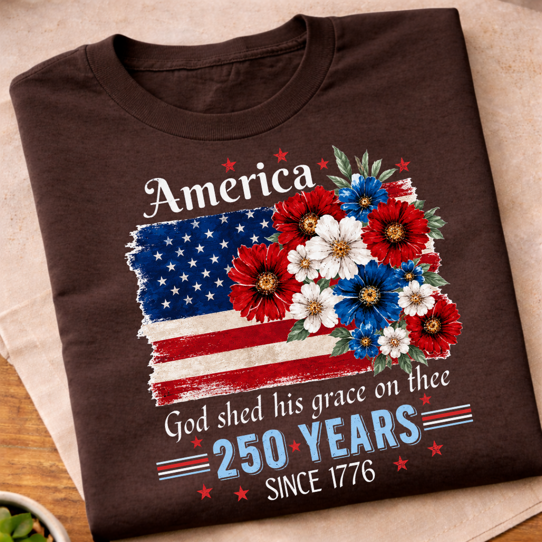 America Floral USA Flag 250 Years T-Shirt