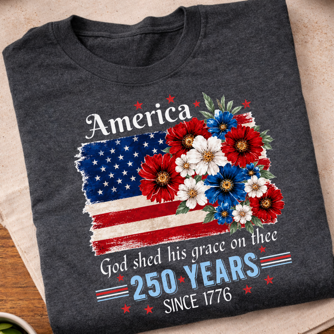 America Floral USA Flag 250 Years T-Shirt
