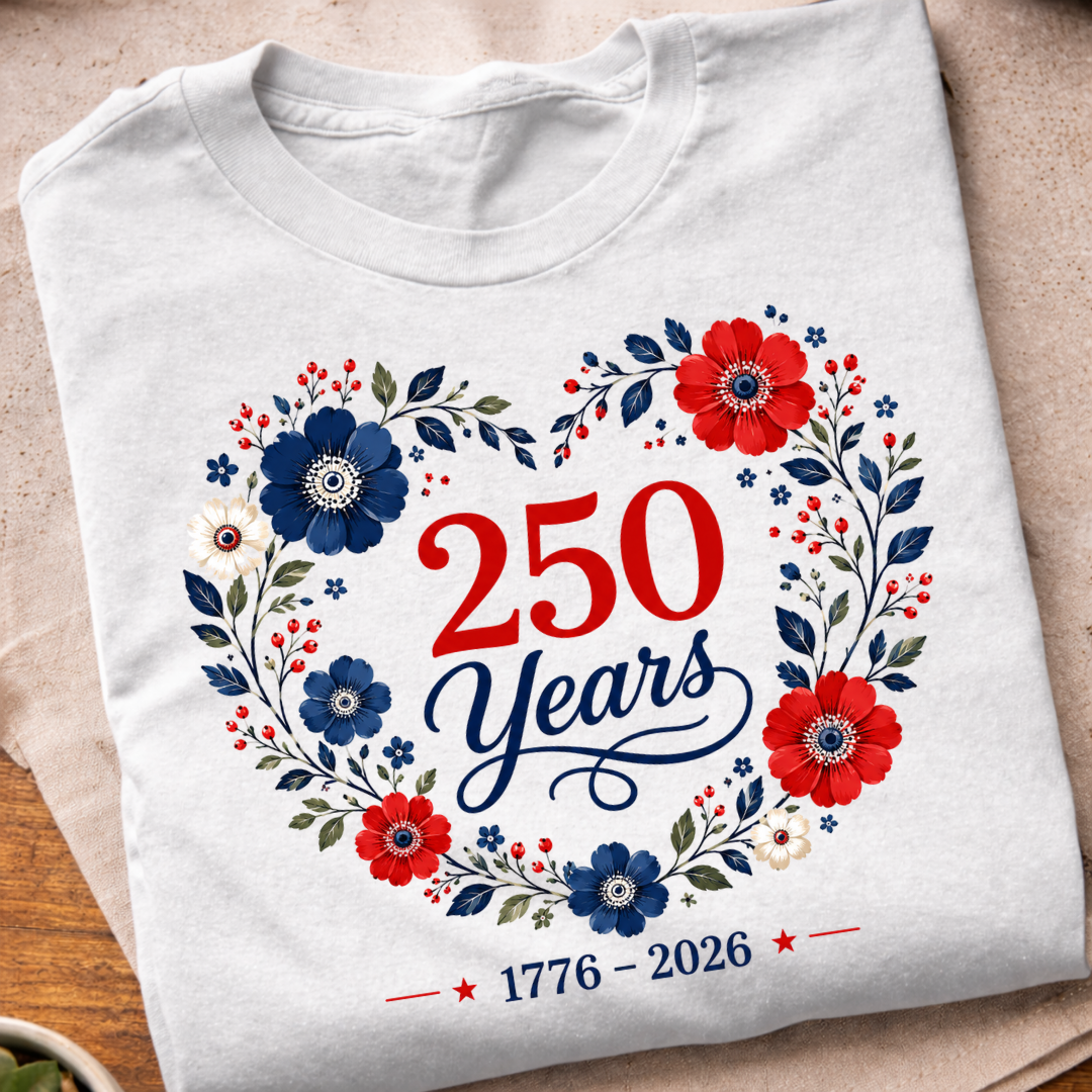 Floral 250 Years Heart T-Shirt