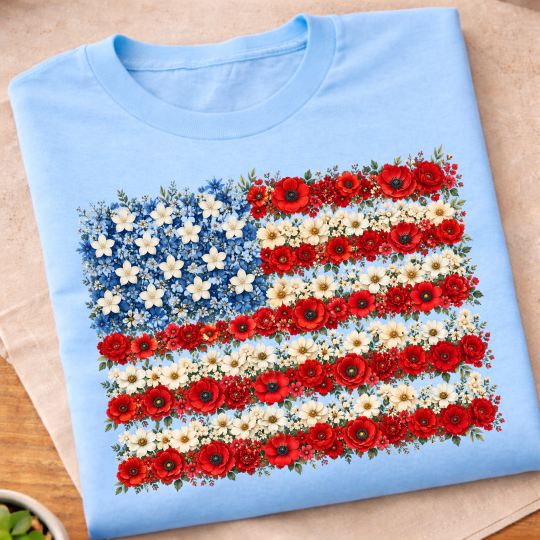 Floral USA Flag 250 Years T-Shirt