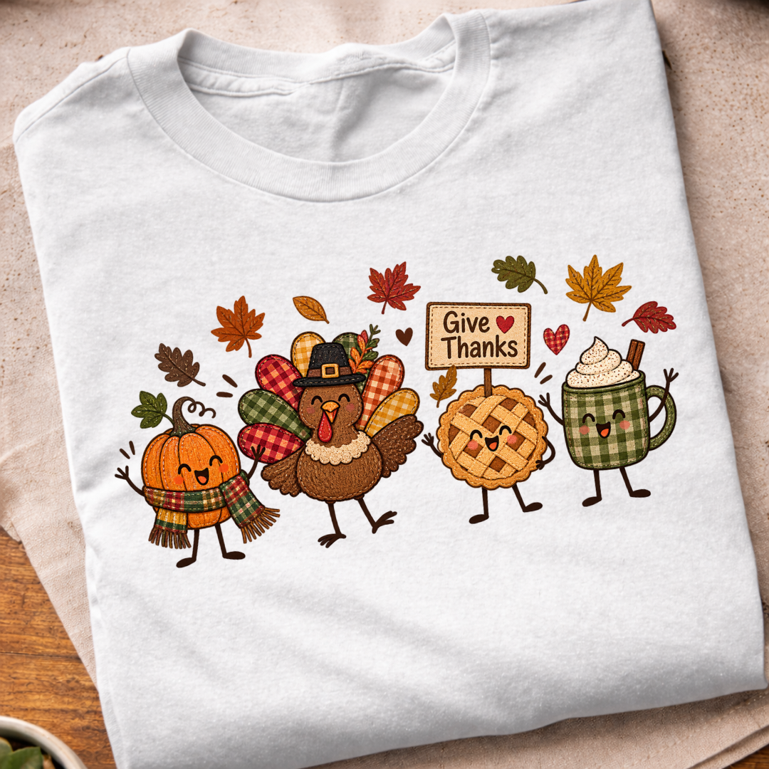 Give Thanks Fall Characters T-Shirt