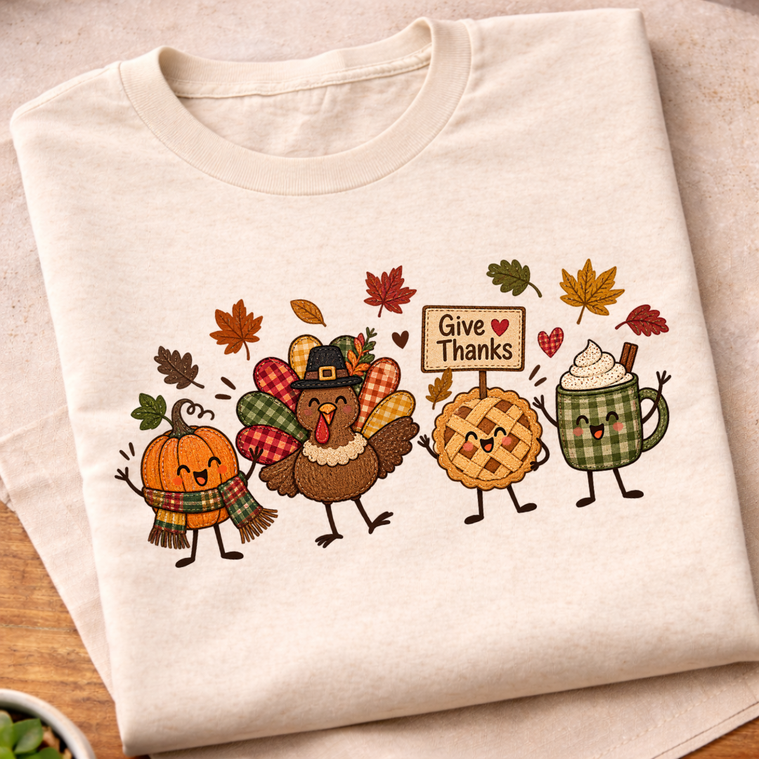 Give Thanks Fall Characters T-Shirt