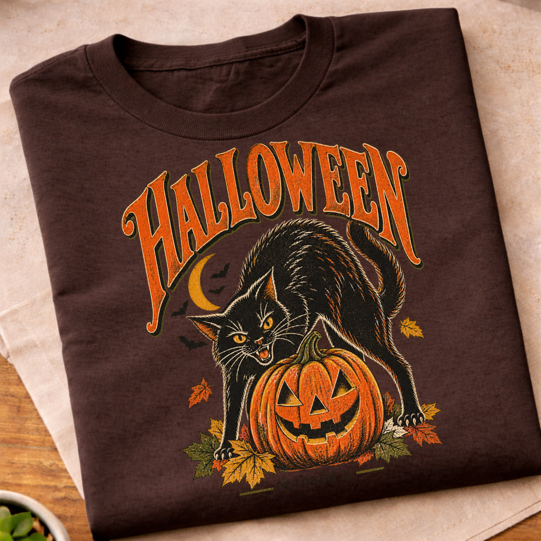 Halloween Black Cat Pumpkin T-Shirt