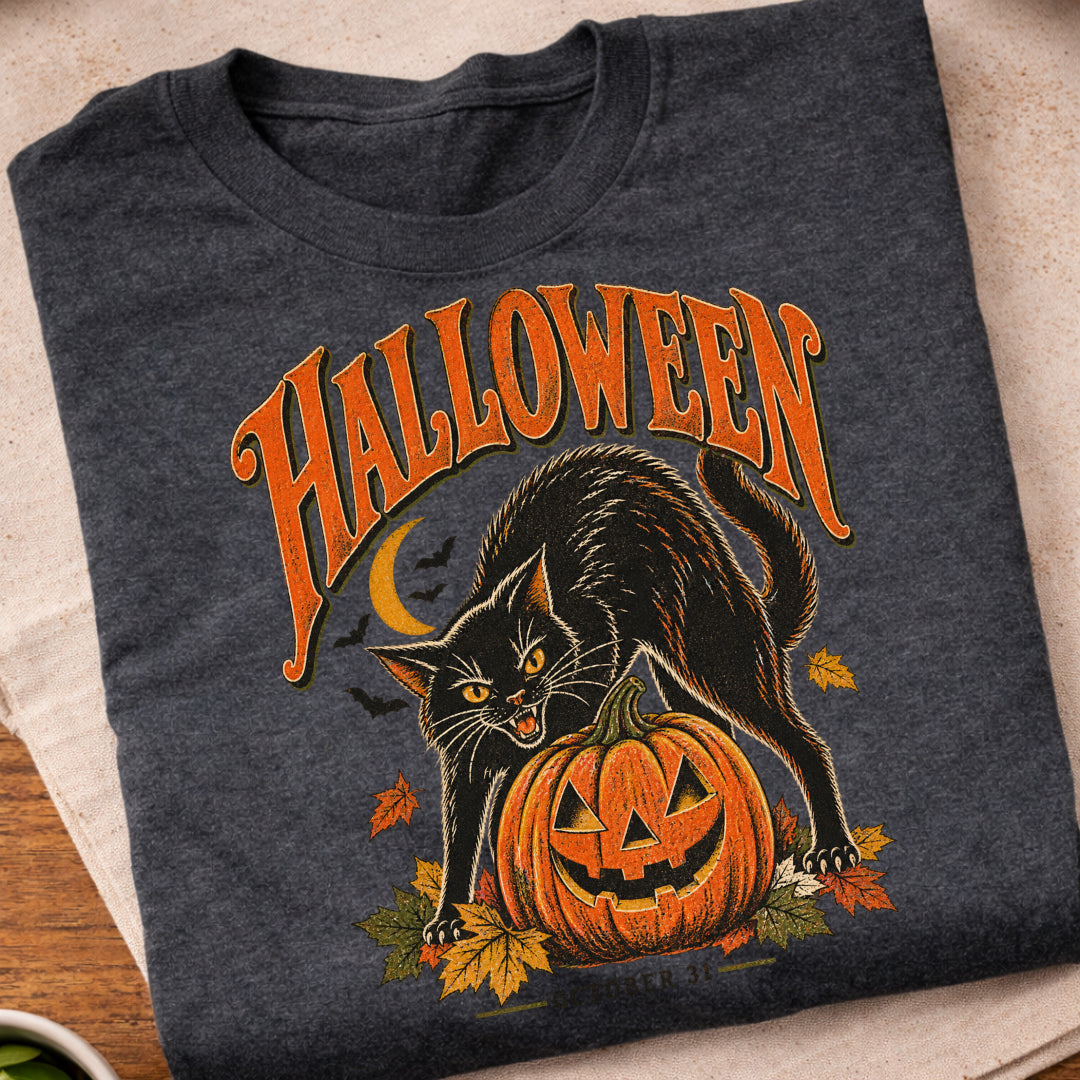 Halloween Black Cat Pumpkin T-Shirt
