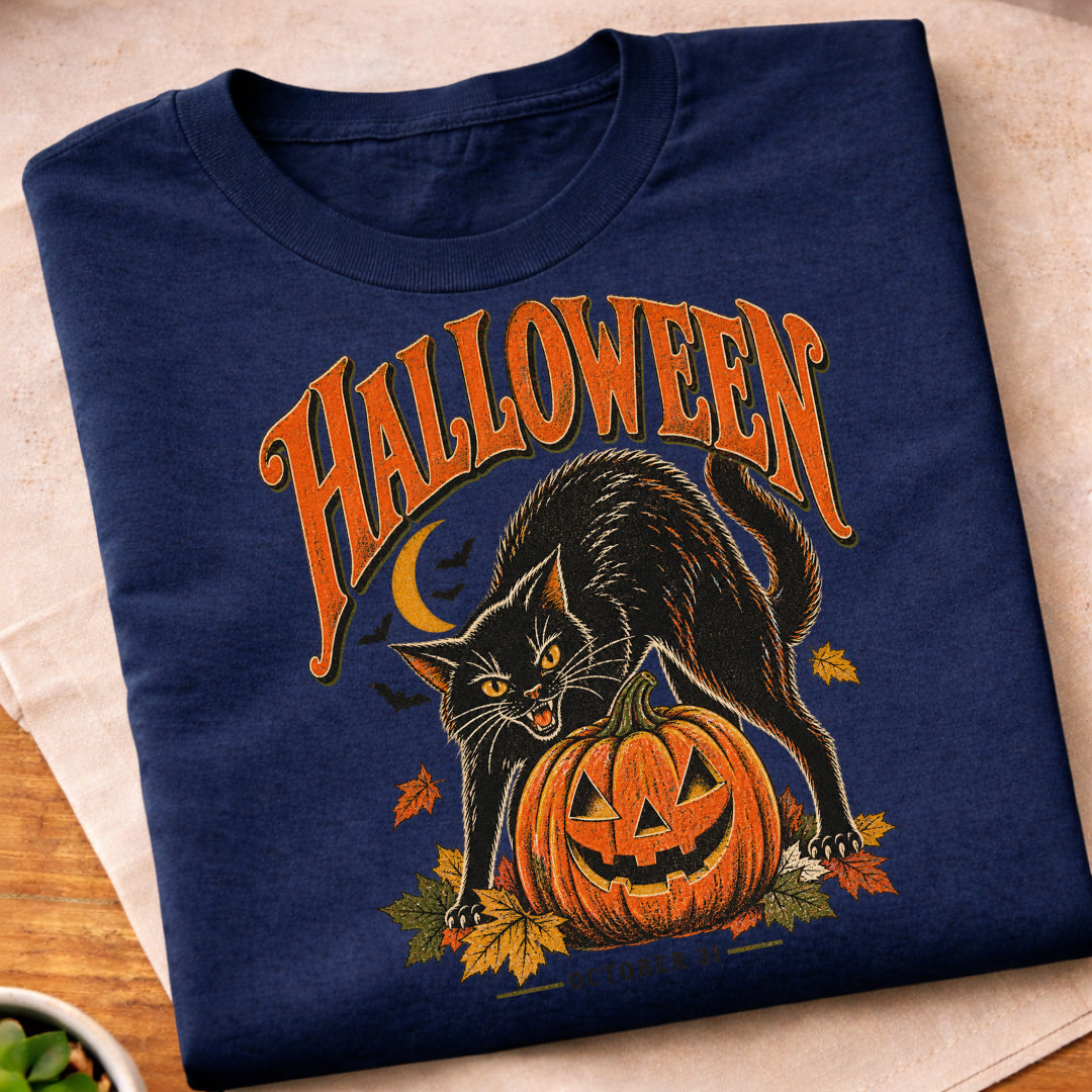 Halloween Black Cat Pumpkin T-Shirt