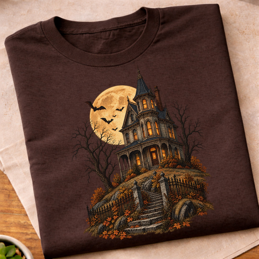 Haunted Victorian House Moon T-Shirt