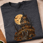 Haunted Victorian House Moon T-Shirt