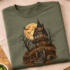 Haunted Victorian House Moon T-Shirt