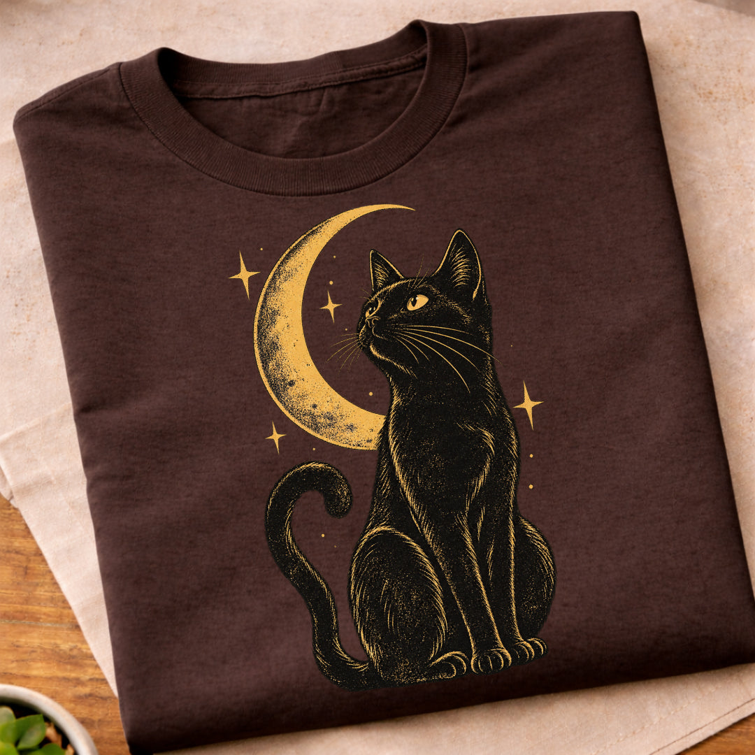 Black Cat Crescent Moon T-Shirt
