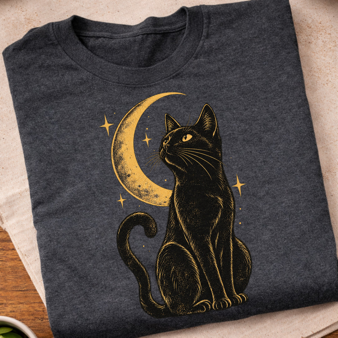 Black Cat Crescent Moon T-Shirt