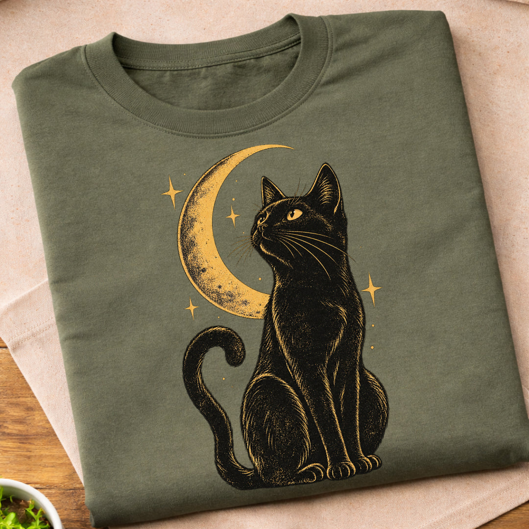 Black Cat Crescent Moon T-Shirt
