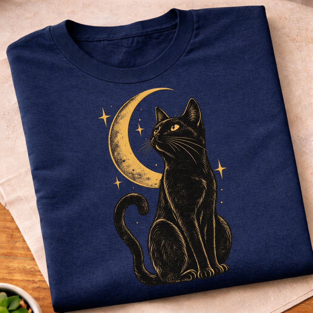 Black Cat Crescent Moon T-Shirt