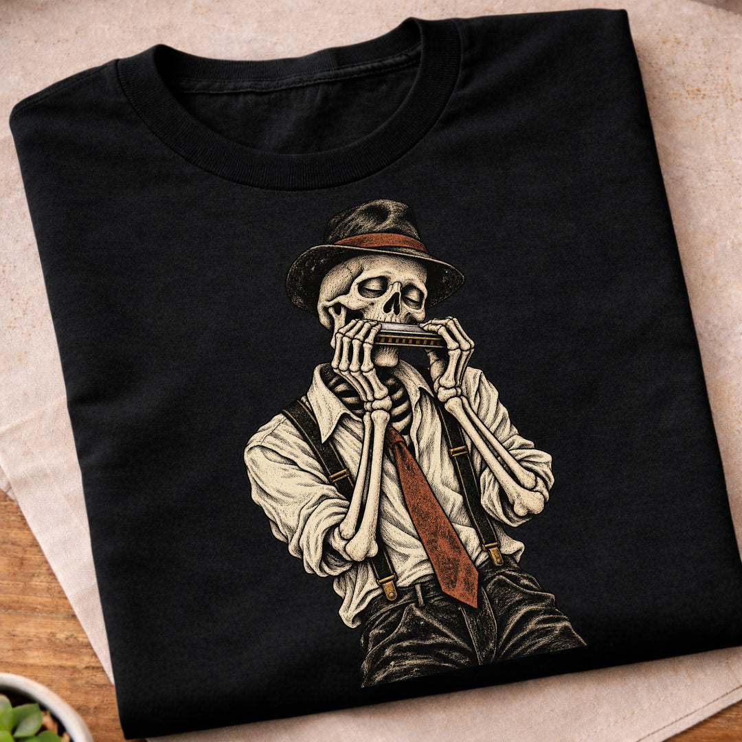 Skeleton Harmonica Player T-Shirt