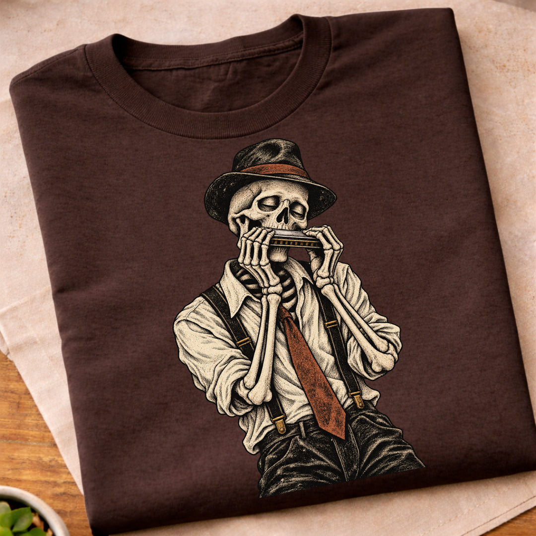 Skeleton Harmonica Player T-Shirt