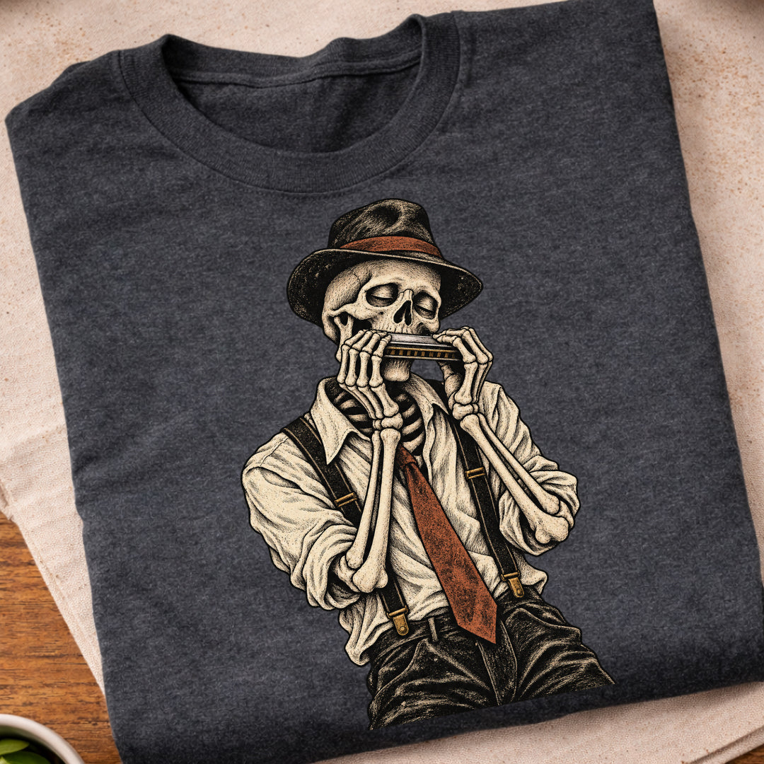 Skeleton Harmonica Player T-Shirt