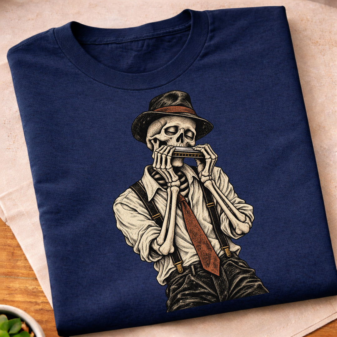Skeleton Harmonica Player T-Shirt