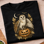 Owl Crescent Moon Leaves T-Shirt