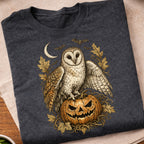 Owl Crescent Moon Leaves T-Shirt