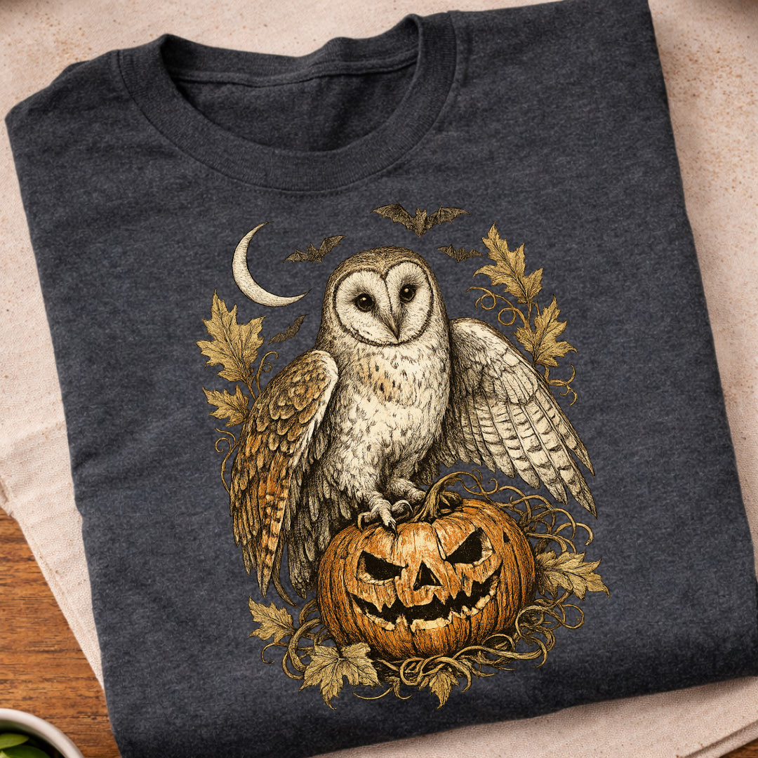 Owl Crescent Moon Leaves T-Shirt