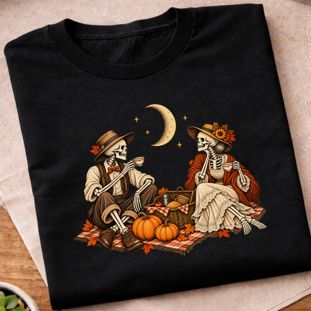 Skeleton Autumn Picnic T-Shirt