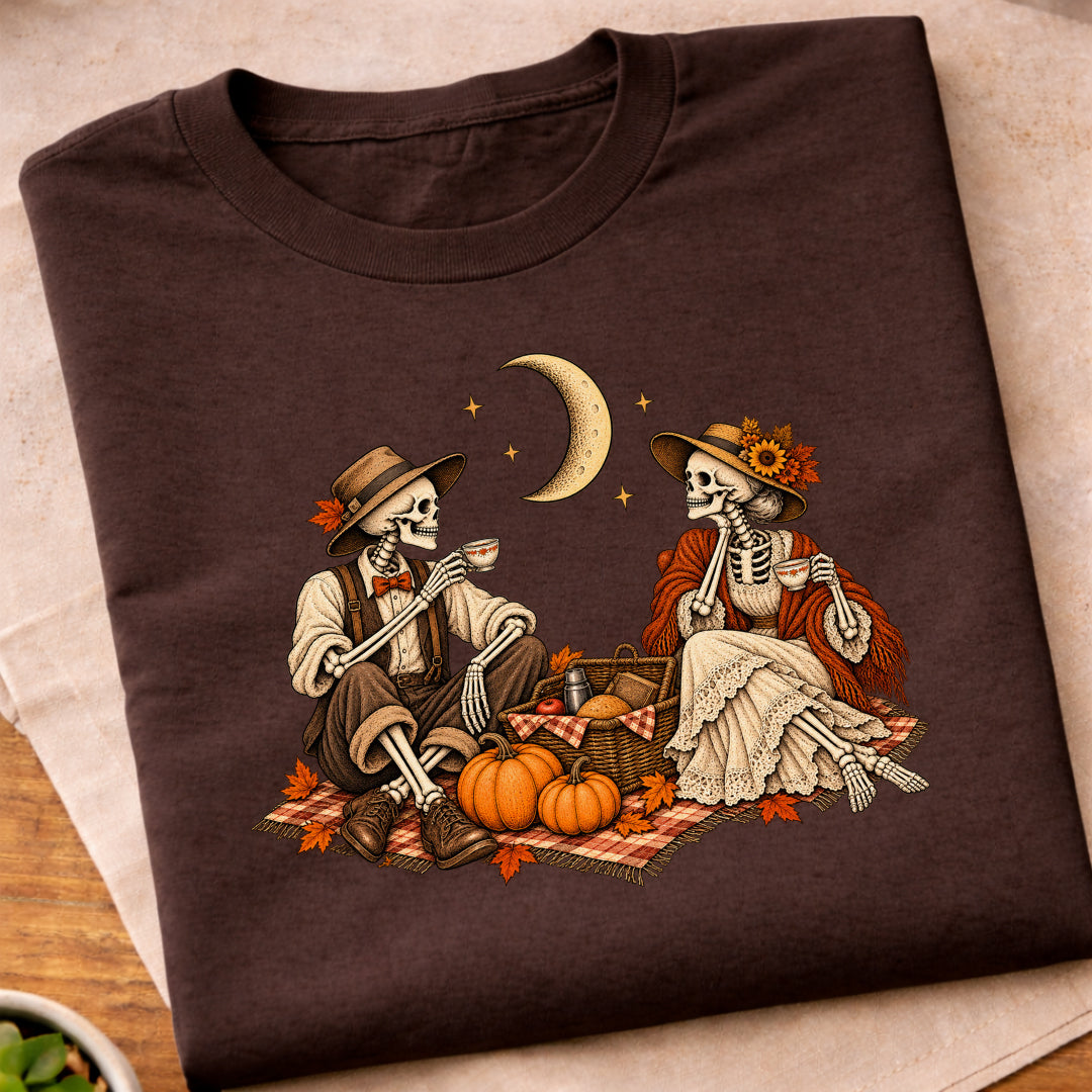 Skeleton Autumn Picnic T-Shirt