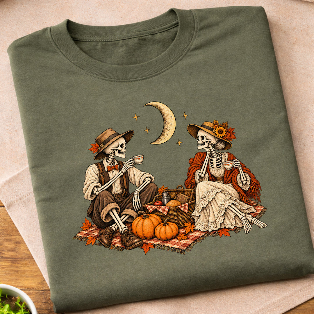 Skeleton Autumn Picnic T-Shirt