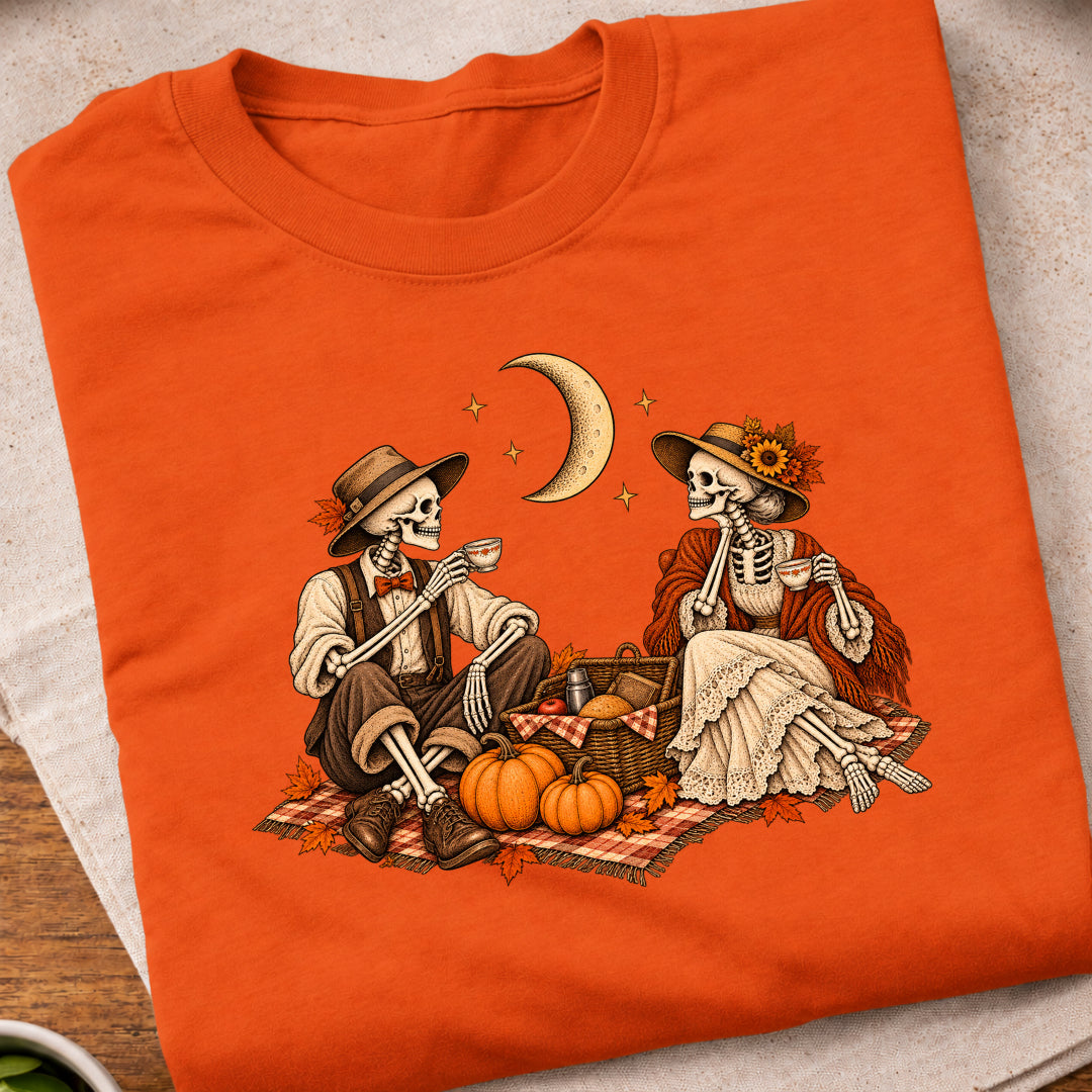 Skeleton Autumn Picnic T-Shirt