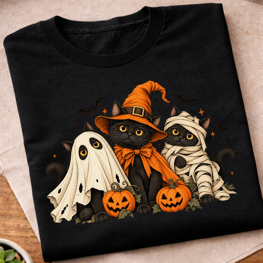 Spooky Halloween Cats Ghost T-Shirt