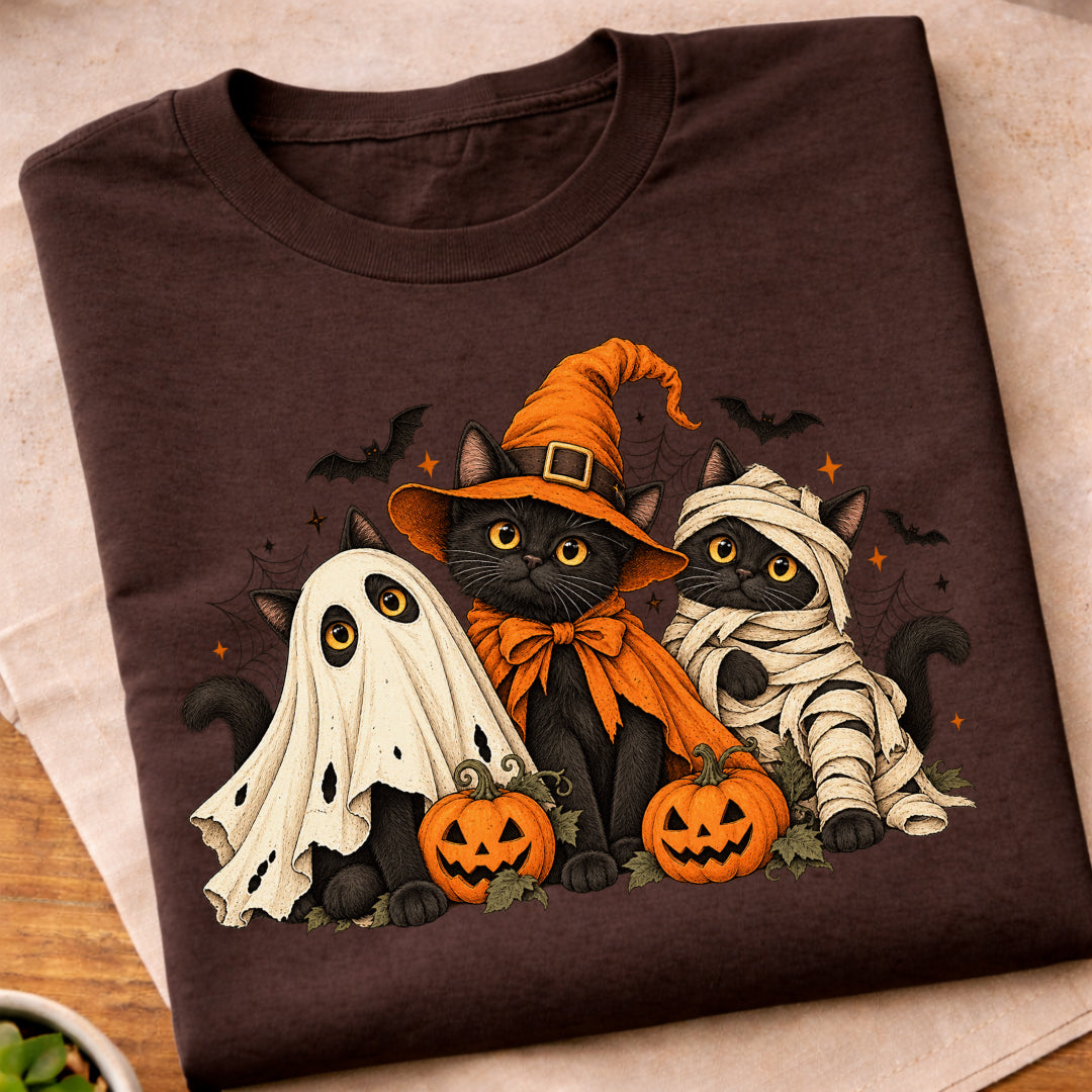 Spooky Halloween Cats Ghost T-Shirt