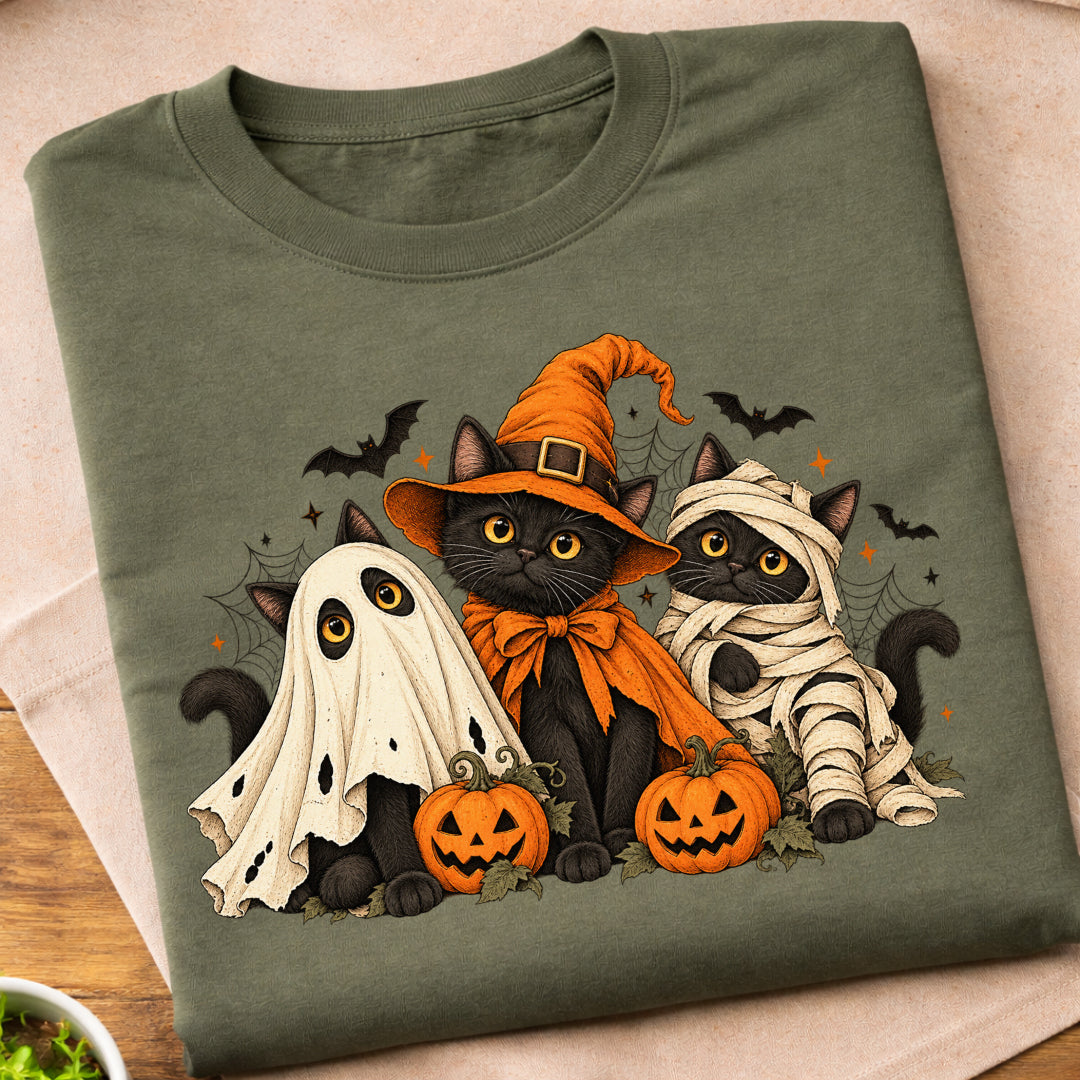 Spooky Halloween Cats Ghost T-Shirt