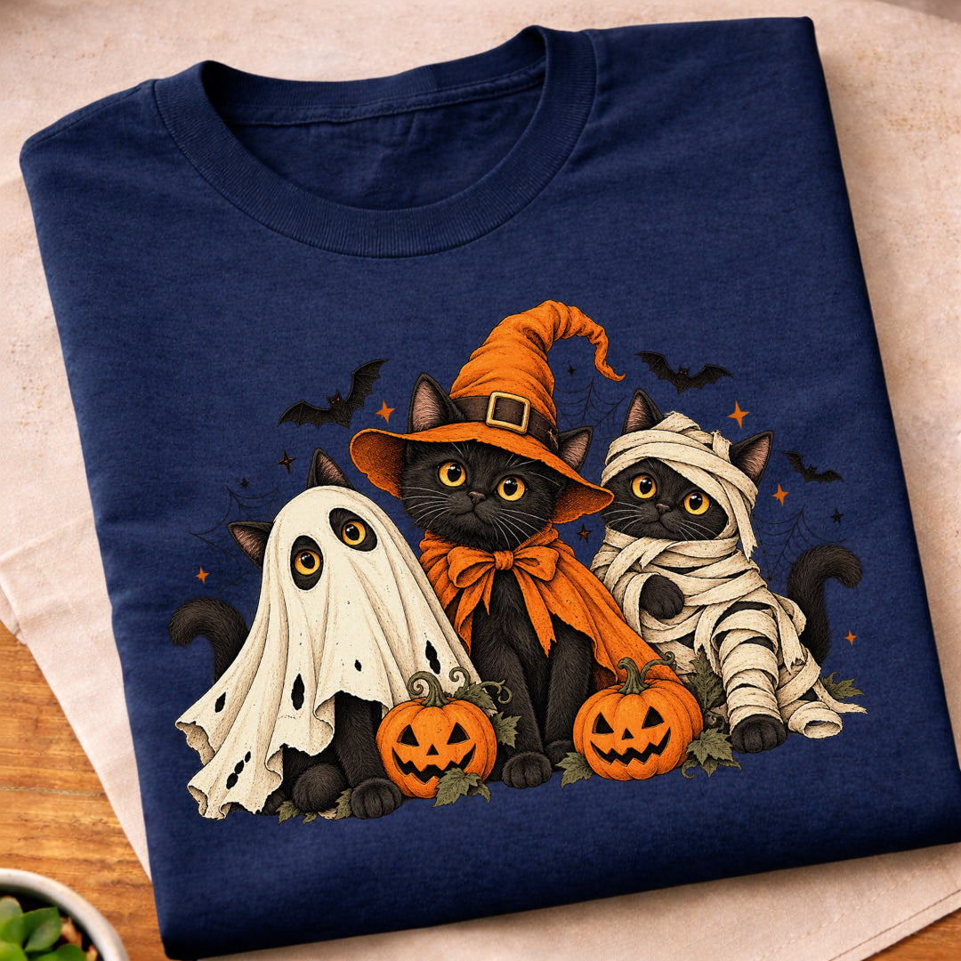 Spooky Halloween Cats Ghost T-Shirt