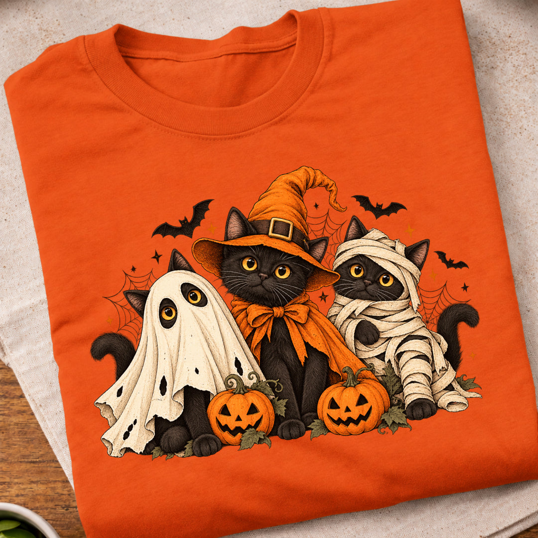 Spooky Halloween Cats Ghost T-Shirt