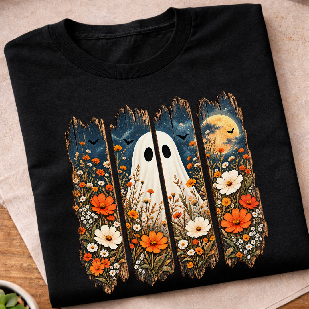 Fall Floral Ghost Halloween T-Shirt