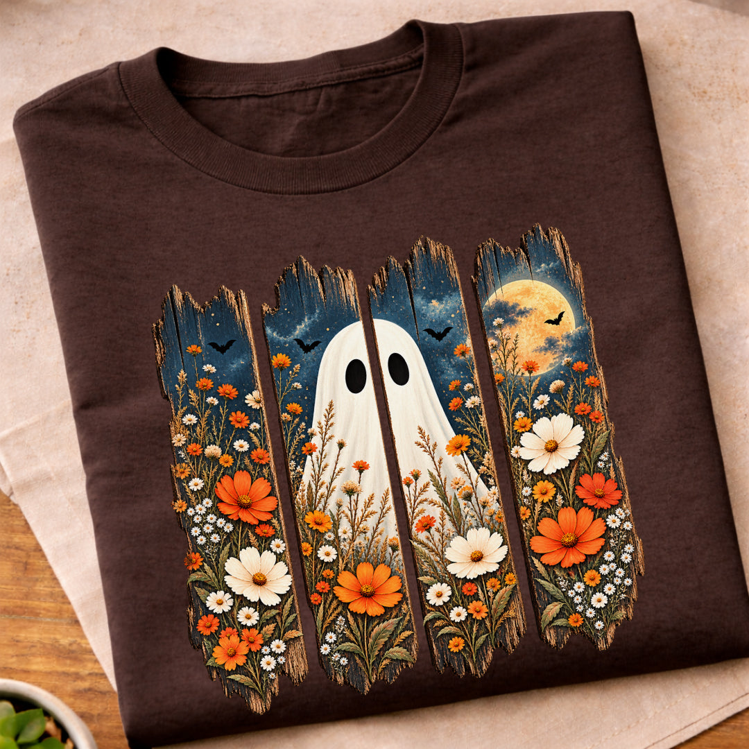 Fall Floral Ghost Halloween T-Shirt