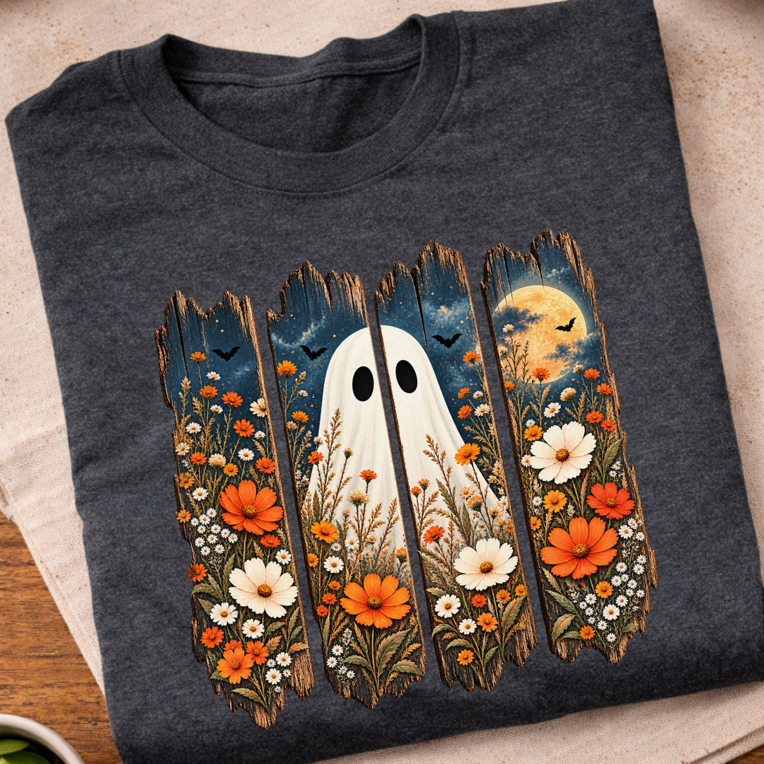 Fall Floral Ghost Halloween T-Shirt