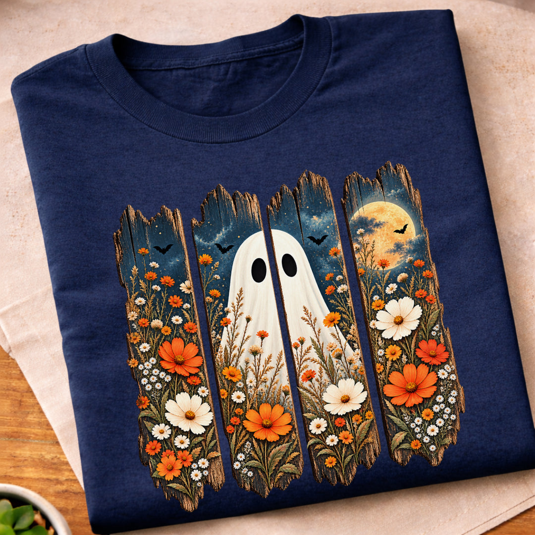 Fall Floral Ghost Halloween T-Shirt
