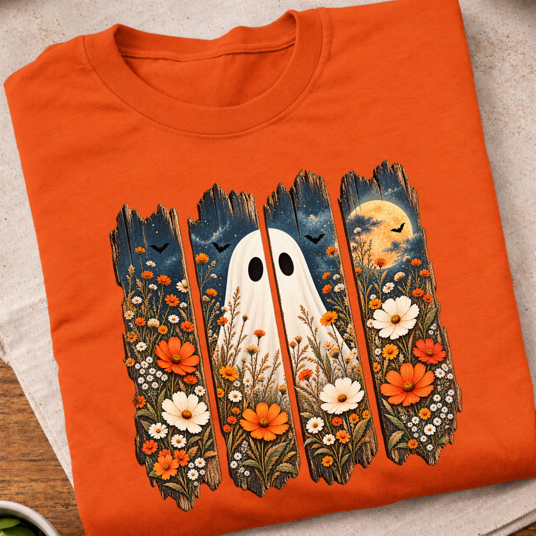 Fall Floral Ghost Halloween T-Shirt