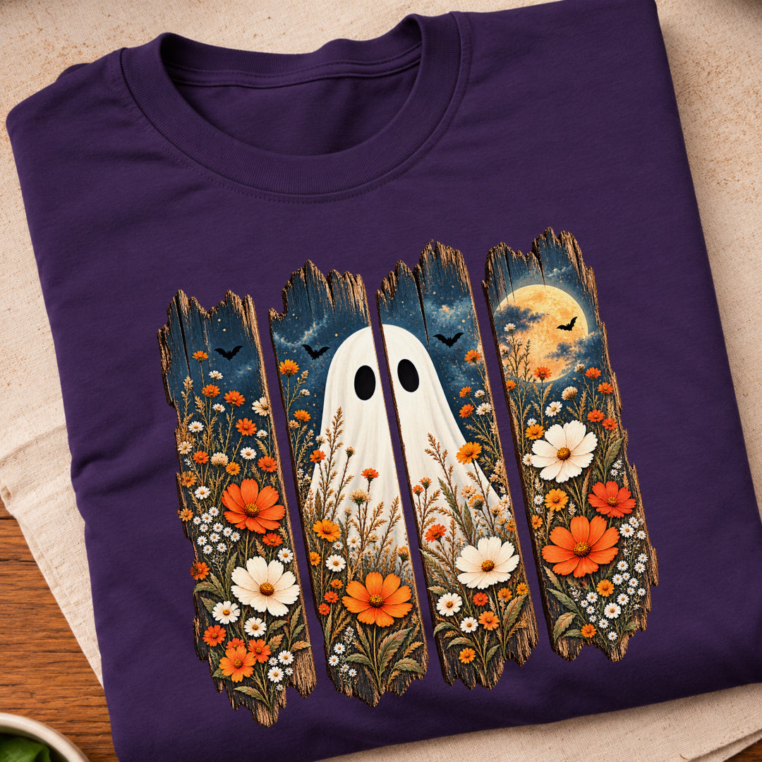Fall Floral Ghost Halloween T-Shirt