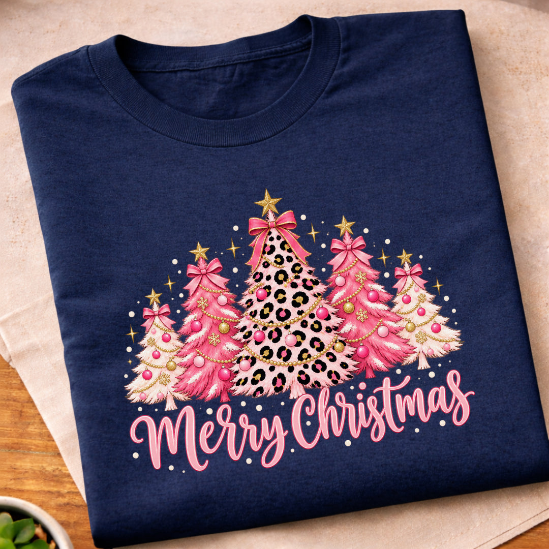 Merry Christmas Pink Trees T-Shirt