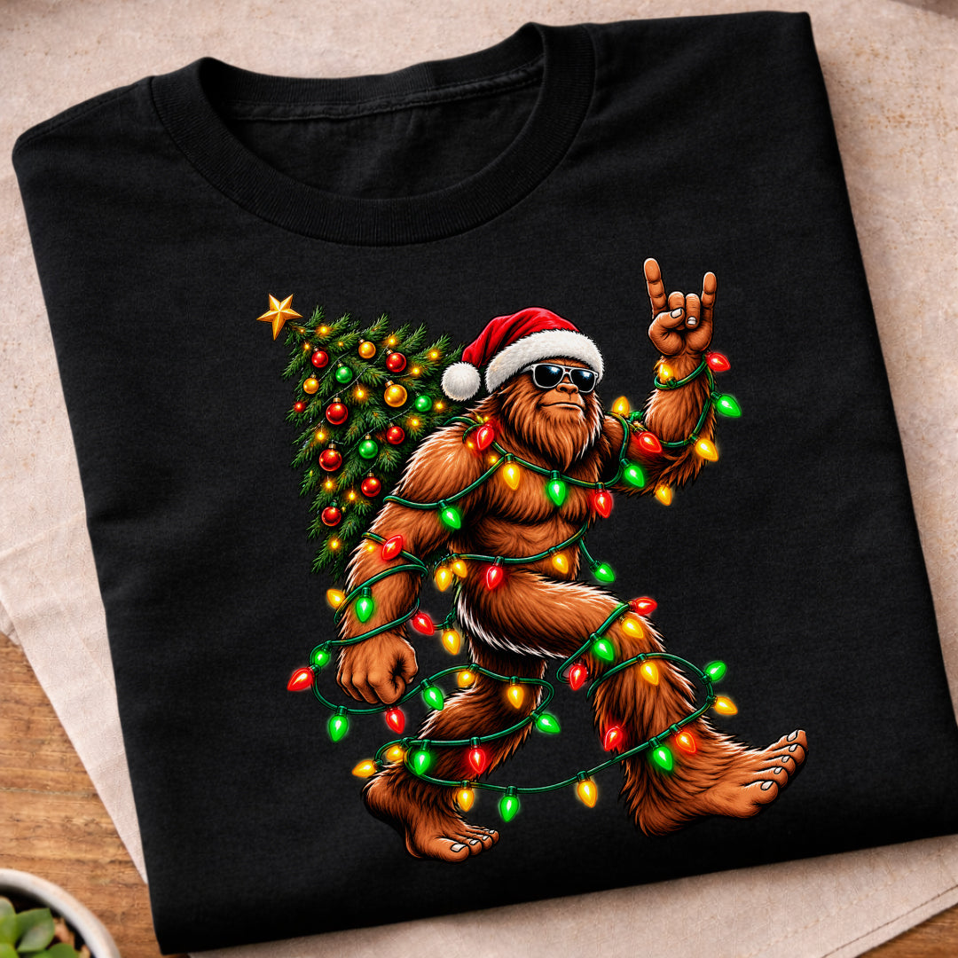 Christmas Bigfoot Festive Lights T-Shirt