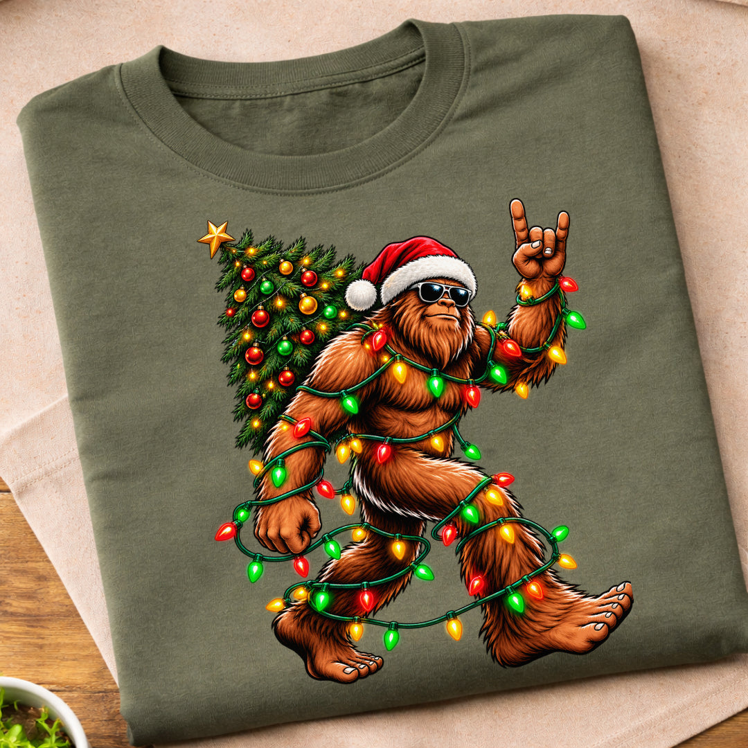 Christmas Bigfoot Festive Lights T-Shirt