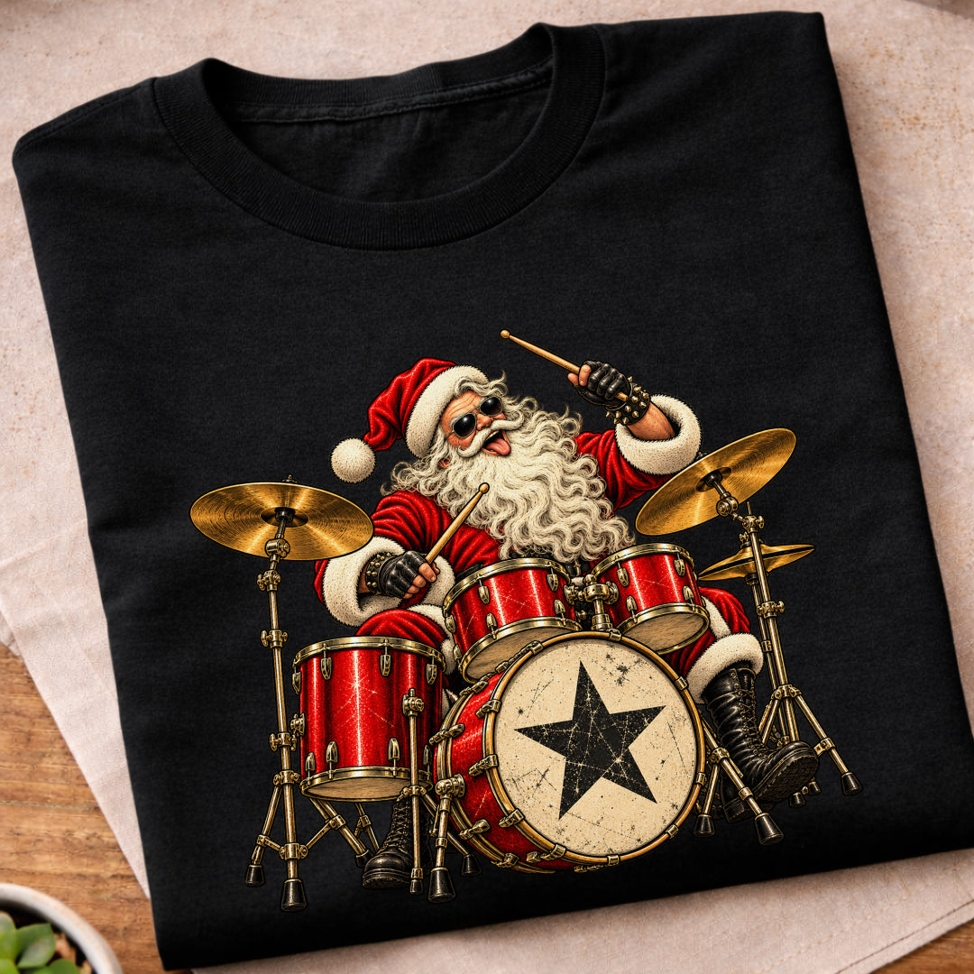 Santa Playing Drums T-Shirt