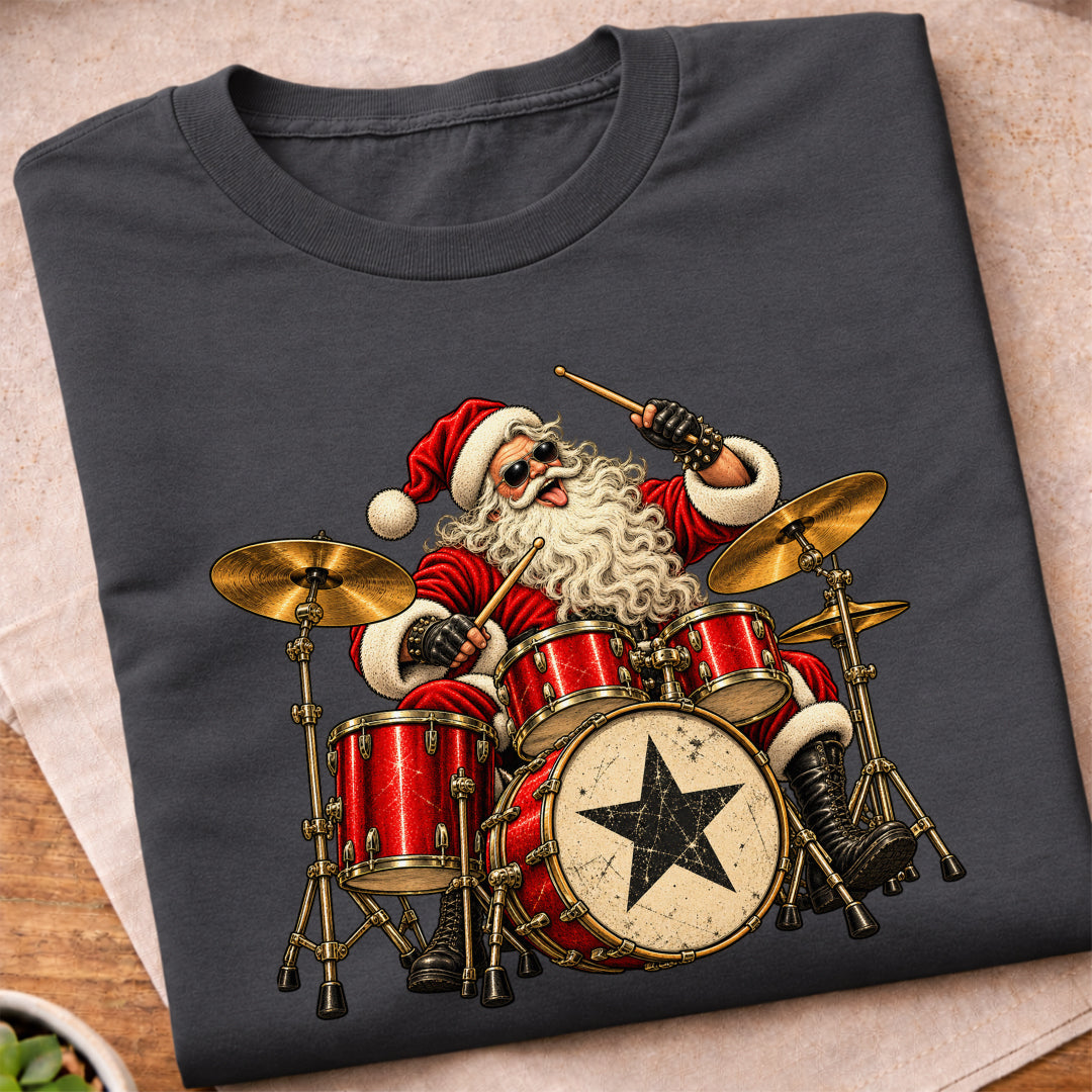 Santa Playing Drums T-Shirt