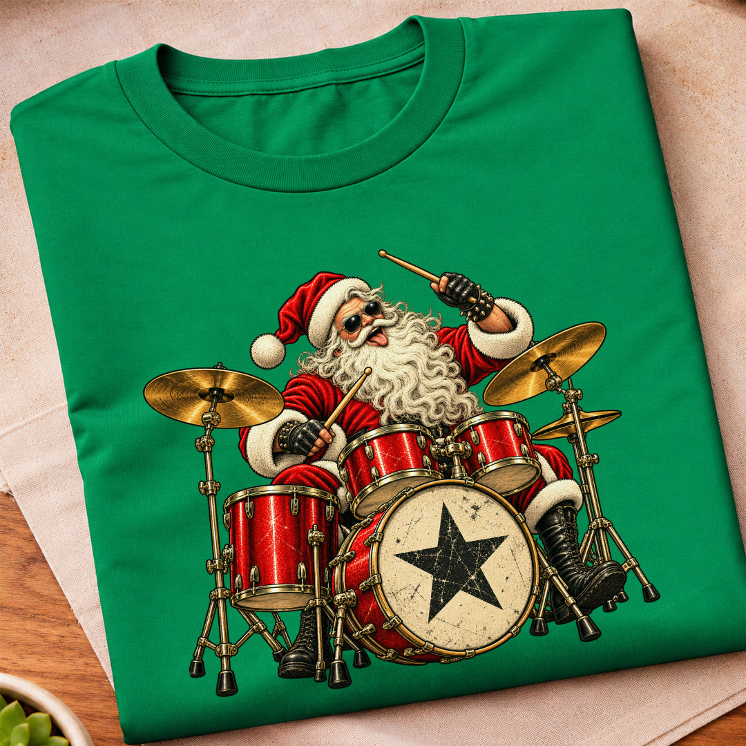 Santa Playing Drums T-Shirt
